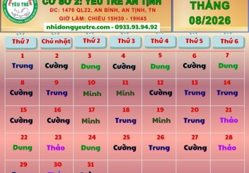 CƠ SỞ 2: YÊU TRẺ AN TỊNH; Lịch làm việc tháng 08/2026