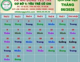 CƠ SỞ 1: YÊU TRẺ CỦ CHI; Lịch làm việc tháng 06/2026