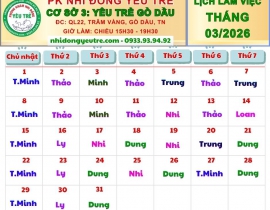 CƠ SỞ 3: YÊU TRẺ GÒ DẦU; Lịch làm việc tháng 03/2026