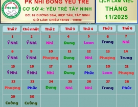 CƠ SỞ 4: YÊU TRẺ TÂY NINH; Lịch làm việc tháng 11/2025 