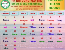 CƠ SỞ 3: YÊU TRẺ GÒ DẦU; Lịch làm việc tháng 06/2025