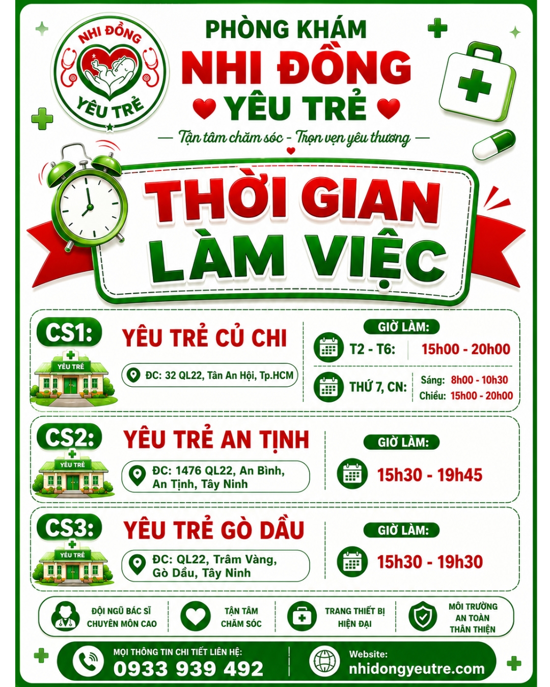 THỜI GIAN LÀM VIỆC TẠI CÁC CƠ SỞ YÊU TRẺ