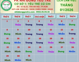 CƠ SỞ 1: YÊU TRẺ CỦ CHI; Lịch làm việc tháng 01/2026
