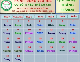 CƠ SỞ 1: YÊU TRẺ CỦ CHI; Lịch làm việc tháng 11/2025