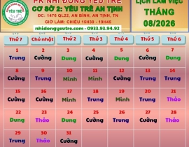 CƠ SỞ 2: YÊU TRẺ AN TỊNH; Lịch làm việc tháng 08/2026