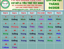CƠ SỞ 4: YÊU TRẺ TÂY NINH; Lịch làm việc tháng 04/2026 