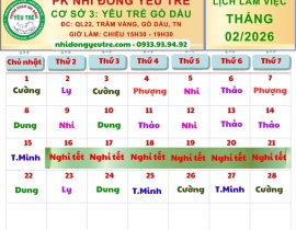CƠ SỞ 3: YÊU TRẺ GÒ DẦU; Lịch làm việc tháng 02/2026