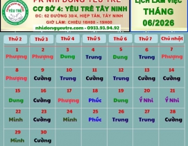 CƠ SỞ 4: YÊU TRẺ TÂY NINH; Lịch làm việc tháng 06/2026