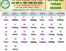 CƠ SỞ 3: YÊU TRẺ GÒ DẦU; Lịch làm việc tháng 06/2026